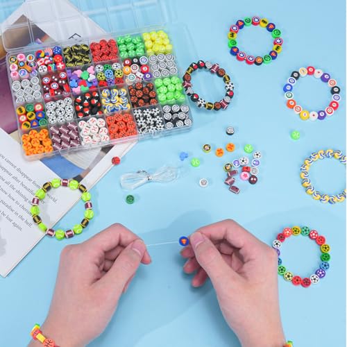 Gionlion Sports Polymer Clay Beads Bracelet Making Kit, Clay Beads with Basketball, Soccer, Baseball, and Football Designs for DIY Jewelry & Craft Projects - style: Ball