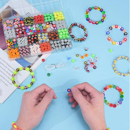 Gionlion Sports Polymer Clay Beads Bracelet Making Kit, Clay Beads with Basketball, Soccer, Baseball, and Football Designs for DIY Jewelry & Craft Projects - style: Ball