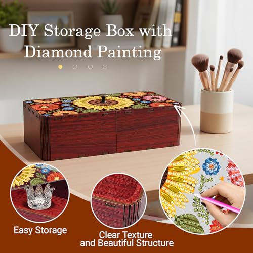 Diamond Art Painting Storage Box Kit, DIY Rectangular Wooden Decorative Container Holder with Lid, Snack Jewelry Gem Art Organizer Case for Adults (Sunflower) - style: Sunflower