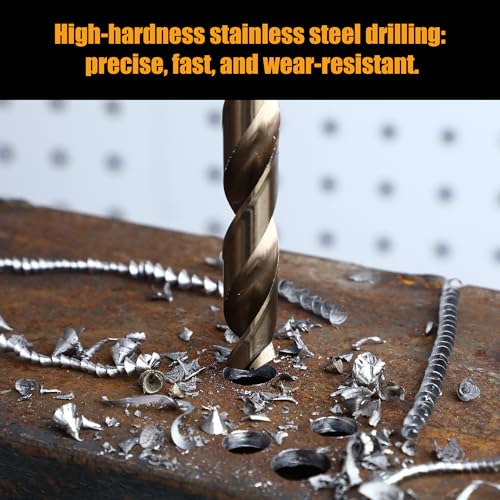 29-Piece M2 High Speed Steel Drill Bit Set, 135° Split Point & Precision Ground Tip for Metal, Alloy Steel, Wood & Plastic, Black with Indexed Round Storage Case (1/16”–1/2” by 64ths)