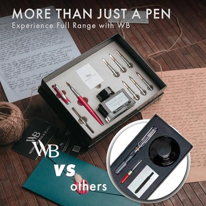 Wordsworth & Black Calligraphy Pen Gift Set, Includes Bottle, 6 Cartridges, Refill Converter, 6 Replacement Nibs, Premium Package, Journaling, Smooth Writing Pens [Red Chrome] - color: Red Chrome