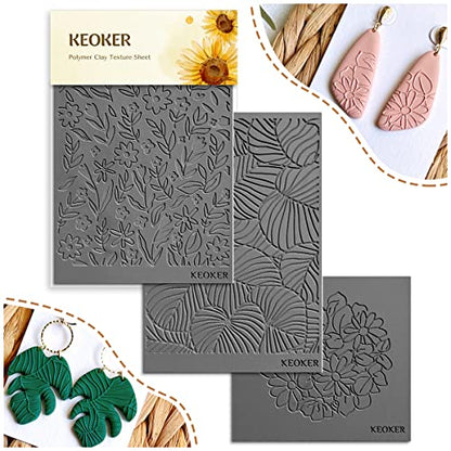 Keoker Polymer Clay Texture Sheets, Clay Texture Mat for Making Earrings Jewerly, Polymer Clay Earrings Tools (All-3 pcs) - color: All-3 pcs
