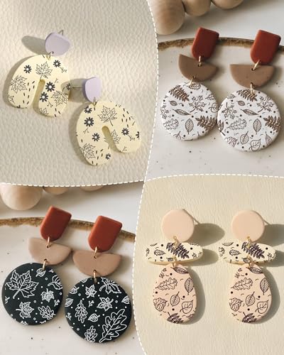 Puocaon Fall Clay Silk Screen - 6 Pcs Silk Screen Stencils for Polymer Clay Earrings Jewelry Making Pine Tree Autumn Leaves - color: leaf & pumpkin