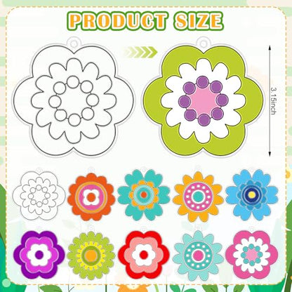 WinnerWhy 30 Sets Flower Suncatchers Window Art Kits, Spring DIY Sun Catchers Crafts Paint Your Own Window Ornaments for Adult Home Birthday Activity Party Decor - style: Flower Style