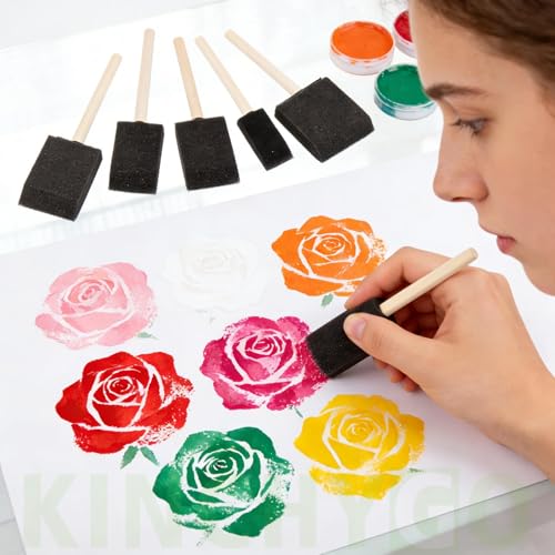20 Pack Foam Paint Brushes Foam Brushes with Wooden Handle for Painting Staining DIY Craft (5 Size)
