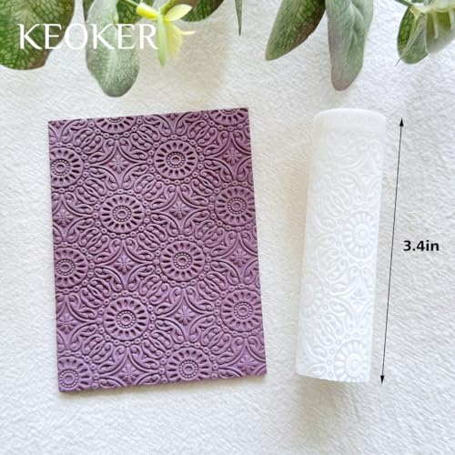 KEOKER Polymer Clay Texture Roller Making Earrings, Like Polymer Clay Texture Sheets, Great Work with Polymer Clay Cutters - color: Floral B