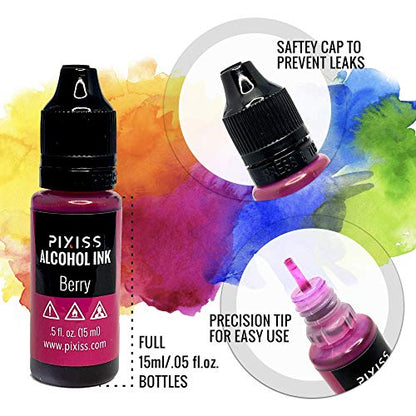 Pixiss Alcohol Ink Set - 25 Large Highly Saturated Colors - (15ml/.5oz), Alcohol Ink Storage Carrying Case Organizer by Pixiss, Stores 30x 0.5-Ounce Bottles of Alcohol Ink