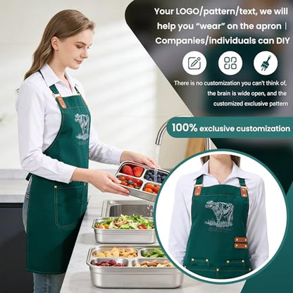 Personalized Waterproof Canvas Apron Custom Logo - Heavy Duty Cross Back 4 Pockets for Men Women Chef Barista - color: Grey