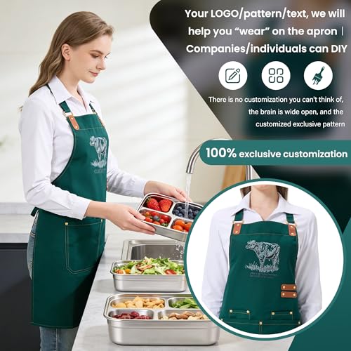 Personalized Waterproof Canvas Apron Custom Logo - Heavy Duty Cross Back 4 Pockets for Men Women Chef Barista - color: Grey