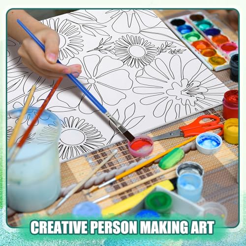 Sherr 75 Pcs 15 Set Floral Pre Drawn Canvas Kit for Painting Craft Sip and Paint Kit for DIY Adults Pre Printed Canvas Painting Favor for Paint Gifts Adult's Date Party - style: Flower Style