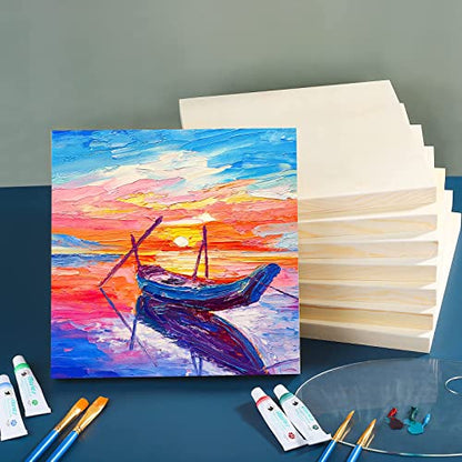 ADXCO 8 Pack Wood Panels 10 x 10 Inch Unfinished Wood Canvas Wooden Panel Boards for Painting, Pouring, Arts Use with Oils, Acrylics - size: 10 x 10 inch