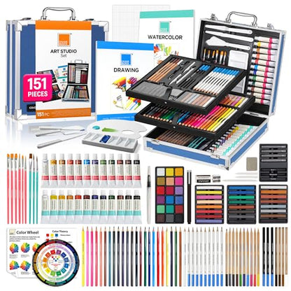COLOUR BLOCK 151-Piece Professional Art Supply Set with Mixed Media, Paint Kit & Brushes in Aluminum Case, Complete Art Supplies for Adults, All Level Artists, Travel Art Set