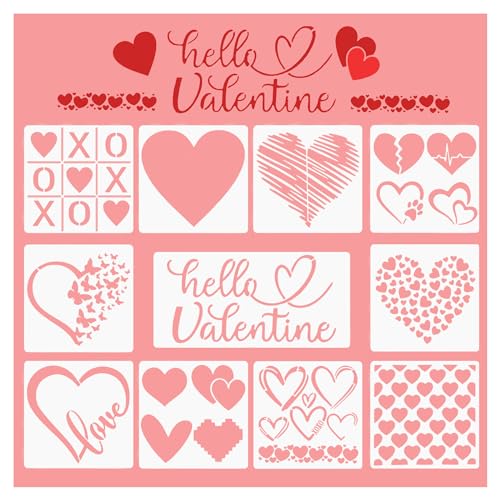 HADDIY Heart Stencils for Painting,11 Pcs Plastic Heart Templates for Drawing on Wood and Crafts,Spraying on Wall