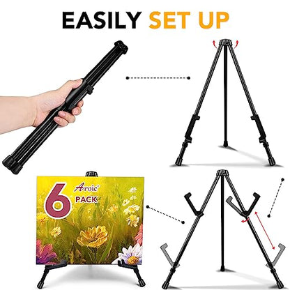 AROIC 6 Pack 14'' Tabletop Easels, Black Steel Table Top Easels for Display, Adjustable Portable Table Top Easel for Paintings, Signs, Posters,Frame Pictures(with 6 Bags) - style: 6P