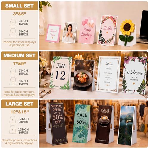 30 Pack Cardboard Easel Stand 9" & 7" Self Adhesive Cardboard Easel Back Display Stand for Table Top Photo Picture Poster Foam Board Painting Canvas Art Craft Retail Wedding Sign Holder - size: 7" & 9"