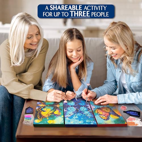 ArtSkills Diamond Painting Kit, Diamond Art Ready to Hang Framed Canvas with Storage and Accessory Kit, Enchanted Butterflies, 3 Stretched Canvas Panels, 14” x 7” Each - color: Enchanted Butterflies