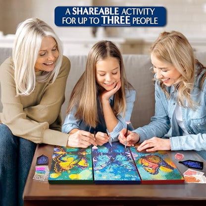 ArtSkills Diamond Painting Kit, Diamond Art Ready to Hang Framed Canvas with Storage and Accessory Kit, Enchanted Butterflies, 3 Stretched Canvas Panels, 14” x 7” Each - color: Enchanted Butterflies