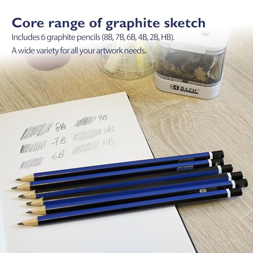 BAZIC PRODUCTS Drawing Sketching Pencils, 8B to HB Graphite, 2-Pack | graphite grades 8B to HB, full tonal range, shading, blending, line work, fine art - size: 1 Count (Pack of 2)