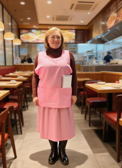 Large Smock Cobbler Apron for Men & Women, Adjustable Side Ties & 2 Pockets - color: Pink+pink