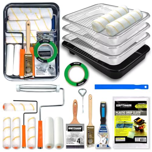King Origin 20 Piece Paint Roller Kit, Paint Roller Covers 9-inch & 6-inch, Paint Brush, Paint Tray Liners & Accessories | Interior Painting Supplies for Walls & Ceiling | Paint Kit for House - color: 20 Pack, 9" & 6" roller