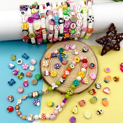 480PCS Flower Polymer Clay Beads for Bracelet Earring Jewelry Making, Mixed Clay Spacer Beads Charms for DIY Art Craft Gifts (Flower) - color: Flower
