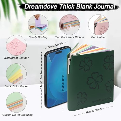 Thick Blank Journal Notebook 400 Pages With Pen Holder 100gsm Thick Color Blank Pages ， A6 Unlined Plain Sketchbook ，No Lines Soft Leather Small Blank Notebook For Women Drawing Book Memo Writing Sketch Diary Hardcover Notebook3.9 × 5.5 (Wish Good Luck -