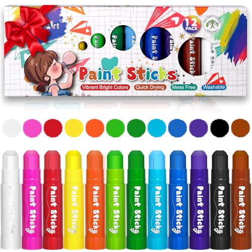 Aen Art Paint Sticks, 12 Colors Solid Tempera Paint Sticks for Kids, Quick Drying Washable Paint for Toddlers, Christmas Gifts for Kids - color: 12 colors