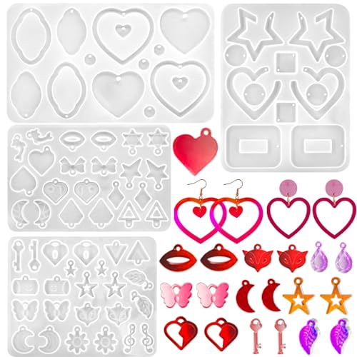 4Pack Valentine's Day Earring Resin Silicone Molds Kit, Love Heart Shape Resin Mold with200Pcs Earring Hook Jump Ring for Epoxy Resin Casting DIY Craft Earring Jewelry Making (4 Packs White) - color: 4 Packs White