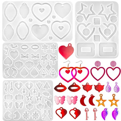 4Pack Valentine's Day Earring Resin Silicone Molds Kit, Love Heart Shape Resin Mold with200Pcs Earring Hook Jump Ring for Epoxy Resin Casting DIY Craft Earring Jewelry Making (4 Packs White) - color: 4 Packs White