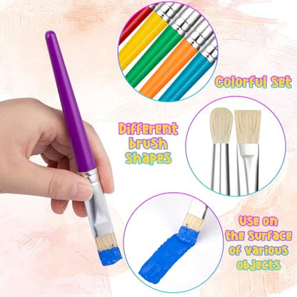 20 Pcs Kids Paint Brushes Bulk - Round & Flat, Easy Clean & Hold Toddler Brushes for Acrylic, Oil, Watercolor Washable Paint - color: 20 Pack
