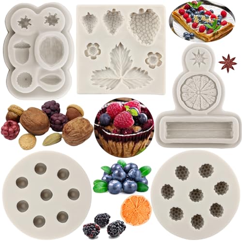Blueberry Raspberry Strawberry Fondant Molds Nuts Berries Silicone Mold Spices Star Anise Cinnamon Lemon Mold For Cake Decorating Cupcake Topper Chocolate Candy Gum Paste Set Of 5 - color: Style F