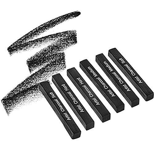 6 Pcs Square Compressed Drawing Charcoal Sticks Artist Charcoal Pastel Pencils for Sketching Drawing Artist Black Charcoal Sticks Assorted Soft Medium Hard for Art Student Supplies