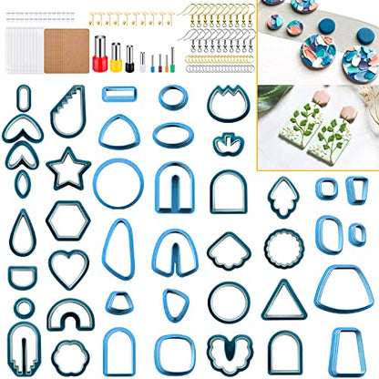 PTFJZ Polymer Clay Cutters for Earring Making - 160pcs Clay Tools Set with Earrings Accessories, 42+8pcs Different Shape Plastic Clay Cutters (Style B-Blue) - color: Style B-Blue