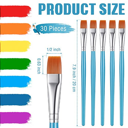 Zonon 30 Pieces Paint Brushes Bulk Small Flat Top Acrylic Oil Paint Brush for Artists Mini Touch up Crafts Detail Painting(1/2 Inch,Blue) - color: Blue, size: 1/2 Inch