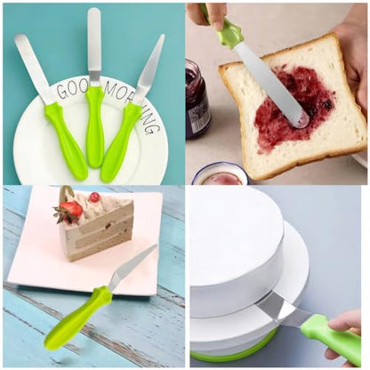 Cake Cream Spatulas, 3 Pieces of Cake Angled Spatula with Stainless Steel, Professional Cake Decorating, Pastry & Baking, Icing Frosting Cream Chocolate Cake Spatula (3 Pcs Green) - color: 3 Pcs Green