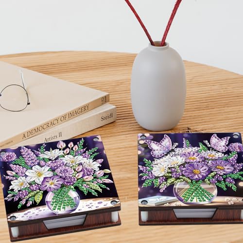 JISHSHAY 2 PCS Diamond Art Note Box Flower Diamond Painting Note Pad Holder Vase Gem Painting Gem Art Memo Boxes Mosaic Kits for Adults Embroidery Kit Memo Pad Holder, Contains 120 Sheets of Paper - color: Flower 2