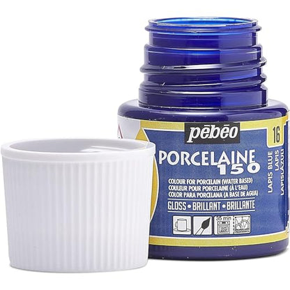 Pebeo Porcelaine 150, Water-Based High-Gloss Porcelain Paint, 45 ml Bottle - Lapis Blue - color: Lapis Blue