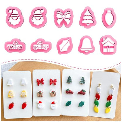Keoker Christmas Polymer Clay Cutters - 10 Shapes Clay Earrings Cutters, Santa Clay Cutters (Studs) - color: studs clay cutters