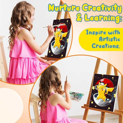 Cartoon Paint by Numbers Kit for Kids with Framed Canvas - with Wooden Easel, Easy Kids Paint by Number Kits Age 8-12, DIY Acrylic Oil Painting Kits with 4 Wooden Brushes Nice Gift Box (12x16 inch) - color: DKMT0191