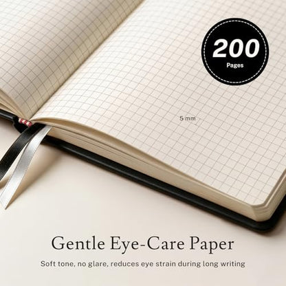 PAGELYST Graph Grid Paper Notebook, 200 Pages,4 Pack Leather Hardcover Notebook, A5 Medium 5.7'' x 8.3'', 100 GSM Thick Paper for Students, Math, Engineering (Black) - color: Black, size: A5-Grid