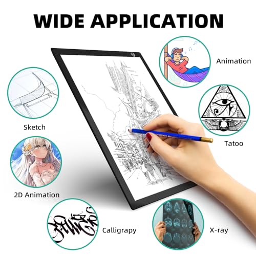 ME456 Rechargeable A4 Light Drawing Board, Lithium Battery Powered Light Pad, Adjustable Brightness LED Tracing Light Box Ideal for Diamond Art, Weeding Vinyl, Viewing Slides, Stenciling - style: A4 Rechargeable