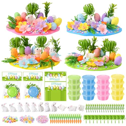 Tinlade 273 Pcs/24 Set Air Dry Clay Spring Crafts with Colorful Modeling Clay Resin Figurines Foam Eggs Flowers Grass Card Bag for Christian Party Favors Stuffers Goodie Bag Filler(Rabbit) - style: Rabbit