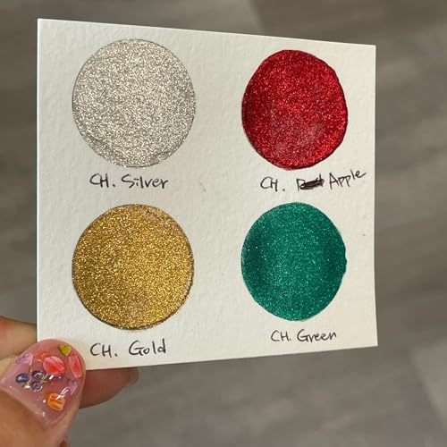 IUILE Handmade Watercolor Paints - Merry Christmas Metallic Chrome Half Pan Set (4 colors) - color: Merry Christmas Chrome