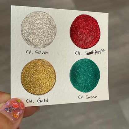 IUILE Handmade Watercolor Paints - Merry Christmas Metallic Chrome Half Pan Set (4 colors) - color: Merry Christmas Chrome