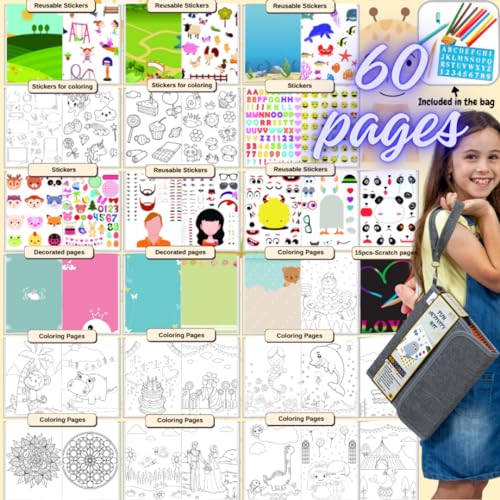 Activity Book for Girls and Boys - Premium Case Includes Large 60-page - 420 Stickers, Rainbow Scratch Papers, Reusable Stickers, Coloring Pencils, Numbers and Letters Stencil - Educational Toys Gift - color: Activity Book