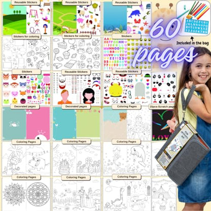 Activity Book for Girls and Boys - Premium Case Includes Large 60-page - 420 Stickers, Rainbow Scratch Papers, Reusable Stickers, Coloring Pencils, Numbers and Letters Stencil - Educational Toys Gift - color: Activity Book