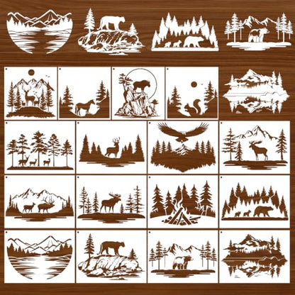 Large Stencils for Painting on Walls Wood Forest Animals Reusable Panels - style: Mountain animals