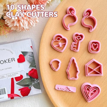 Keoker Valentines Day Polymer Clay Cutters, 10 Shapes, for Earrings Making, Small, Unique, Holidays, Adult - color: earring clay cutters 2