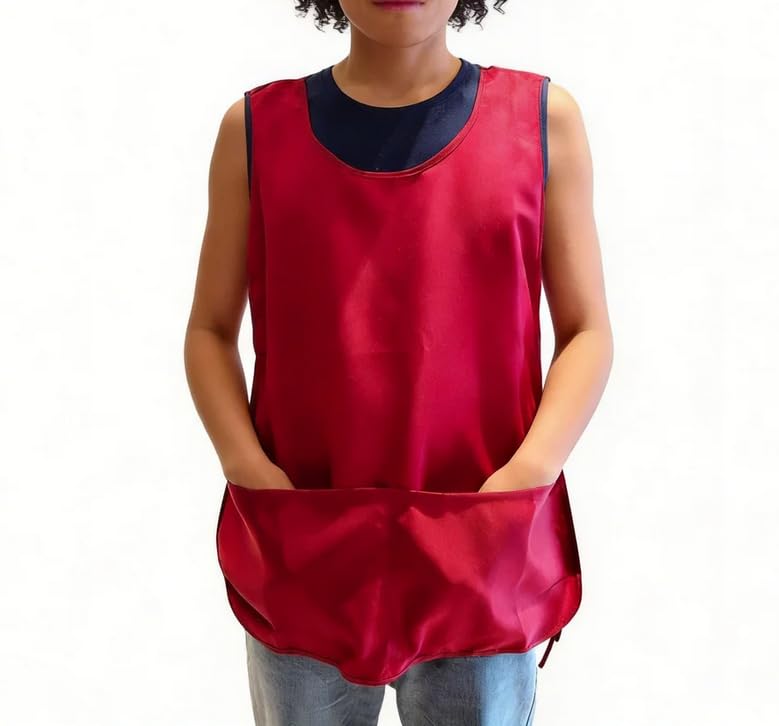 Large Smock Cobbler Apron for Men & Women, Adjustable Side Ties & 2 Pockets - color: Red