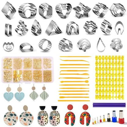 Fesorsi 782 Pcs Clay Earring Making Kit, 49 Polymer Clay Molds Stainless Steel, Polymer Clay Tools with 8 Circle Cutters, 1 Clay Letter Stamps and 710 Pcs Earring Accessories for DIY Jewelry - color: Steel 49 Shapes